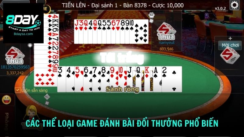 Các thể loại game đánh bài đổi thưởng phổ biến tại 8DAY