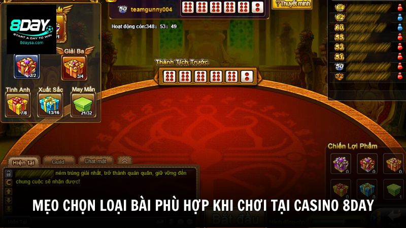 Mẹo chọn loại bài phù hợp khi chơi tại casino 8DAY